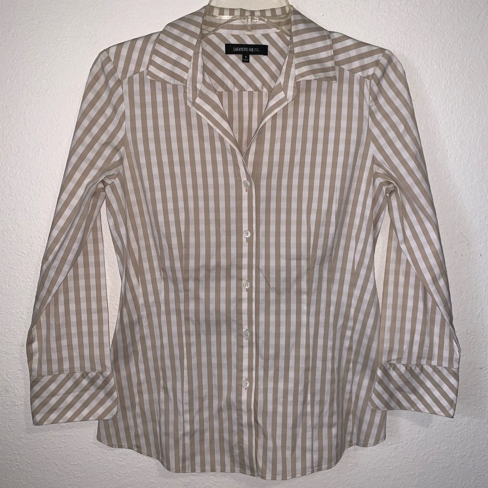 Lafayette 148 Checkered Plaid Striped Blouse Top 0